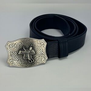 Trafalgar Geometric Embossed Belt Cowboy Horse Saddle Buckle Hand Made Italy 40